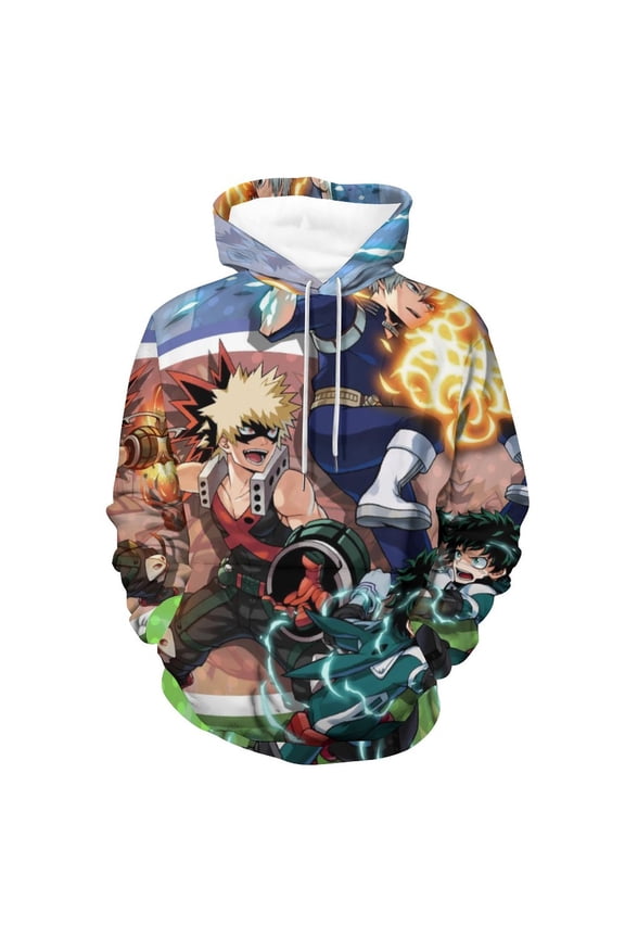 Boku no Hero Academia Katsuki Bakugo Hoodies for Men Women 3D Print Pullover Novelty Hooded Sweatshirt Hoodies with Big Pockets L