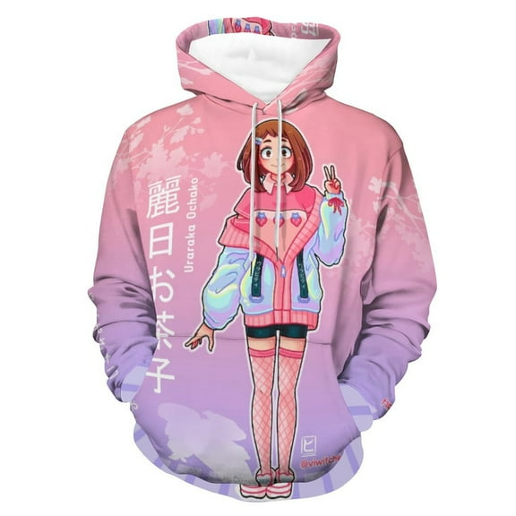 Boku no Hero Academia Ochaco Uraraka Hoodies for Men Women 3D Print Pullover Novelty Hooded Sweatshirt Hoodies with Big Pockets S