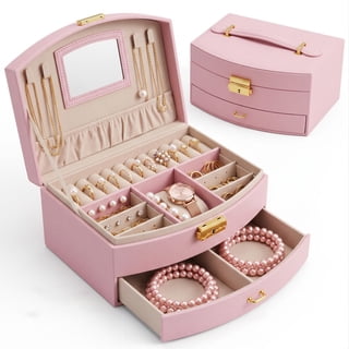 Bokyan 2 Layer Jewelry Box, Women Jewelry Organizer Earrings Ring Necklace Leather Travel Jewelry Case