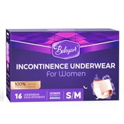 BOKYAN Incontinence Underwear for Women, Adult Diapers, Postpartum Bladder Leak Underwear, Absorbency, S/M, 16 Ct