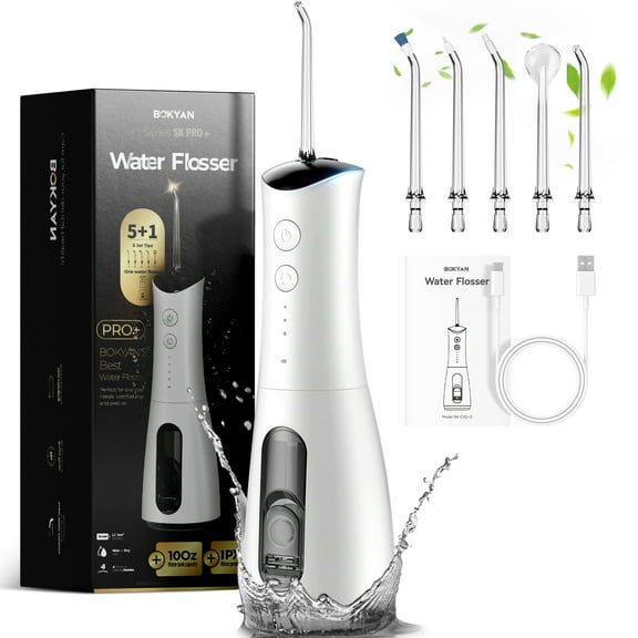 Bokyan Water Flosser for Teeth, cordless 300 ml Portable Oral Irrigator, Electric Flossing Cleaner, Dental Hygiene