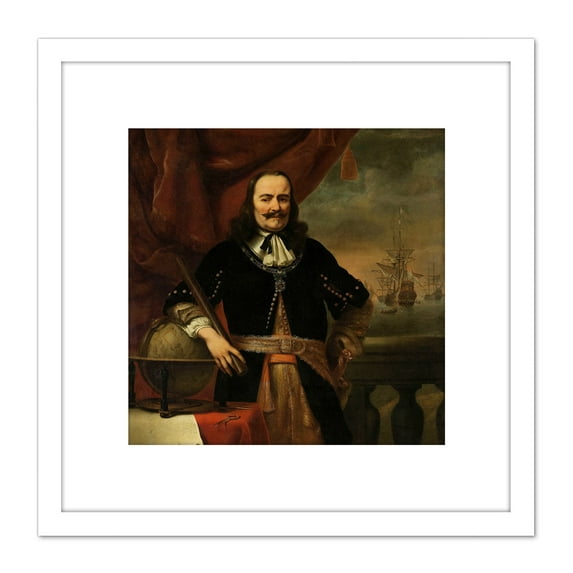 Bol Michiel De Ruyter Lieutenant Admiral Painting 8X8 Inch Square Wooden Framed Wall Art Print Picture with Mount