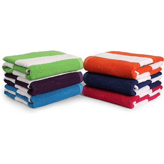 BolBom 6 Piece Bath Towel,100% Cotton Cabana Stripe Bath Towel, Large Pool Towels 30" x60”,Highly Absorbent,Light Weight,Soft and Quick Dry Swim Towels for Parties & Perfect for Daily Use