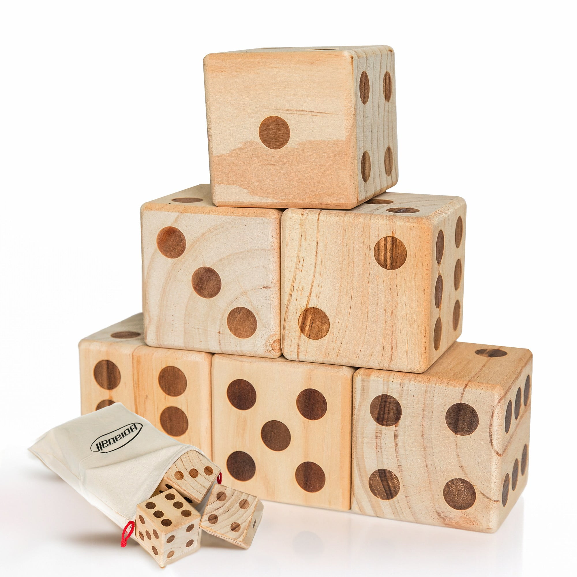 Bolaball: Giant Wooden Yard Dice Set - 6 Dice w/ Carry Bag, Outdoor & Indoor, Jumbo Dice For Yard & Lawn Games, Backyard & Party, Adults & Family