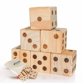 Bolaball: Giant Wooden Yard Dice Set - 6 Dice w/ Carry Bag, Outdoor & Indoor, Jumbo Dice For Yard & Lawn Games, Backyard & Party, Adults & Family