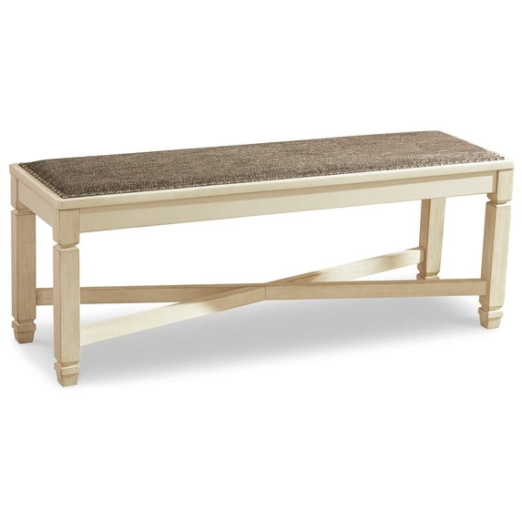 Benjara Bolan Large Dining Bench with Heavy Woven Fabric, White Wood, 50 Inch