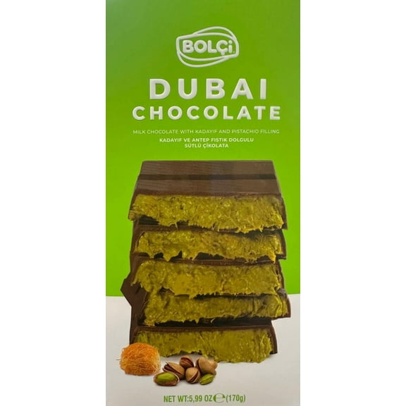 Bolci Dubai MIlk Chocolate 7.05oz, Viral Knafeh Chocolate Bar with Pistachio Cream and Kataifi