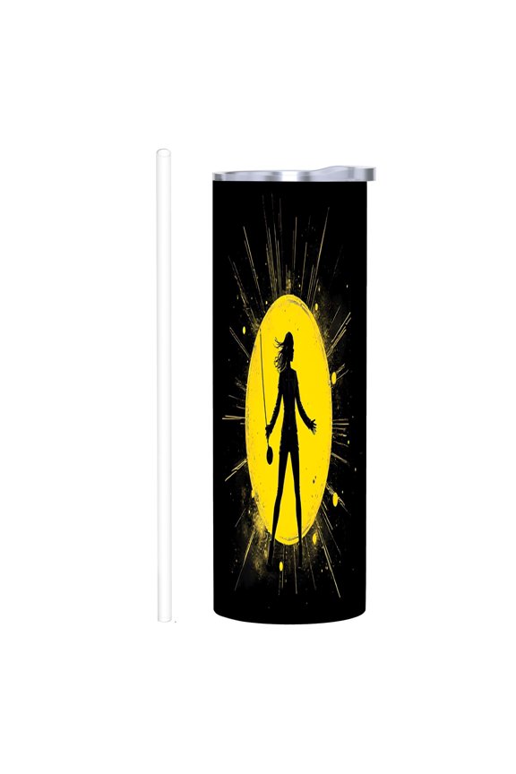 Bold 20 oz Stainless Steel Insulated Tumbler with Striking Yellow & Black Design Dynamic Silhouette Perfect for Home Office & Travel