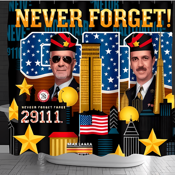 Bold 9/11 Shower Curtain - "NEVER FORGET " with Towers