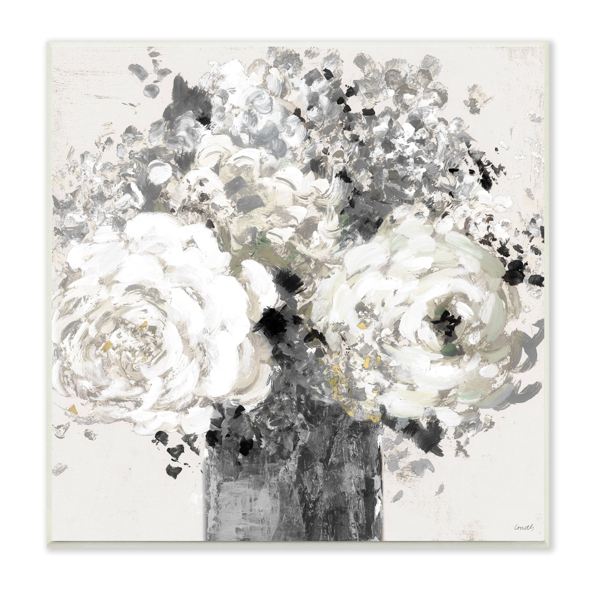 Bold Abstract Floral Arrangement Black Cream Expressive Flowers 12 in x 12 in Framed Painting Art Print, by Stupell Home Décor