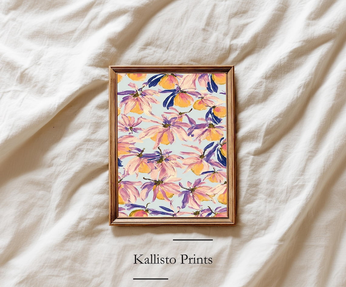 Bold Abstract Flower Art Print Poster, Colorful Fruit & Petal , Modern ...