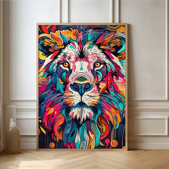 Bold Abstract Lion Multicolored Modern Animal Art Print