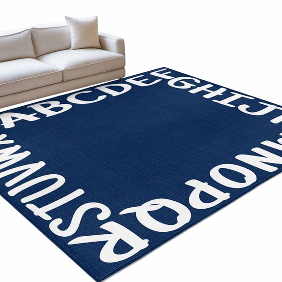 Bold Alphabet 8x10ft Non Slip Area Rug Modern Nautical Letters Dark ...
