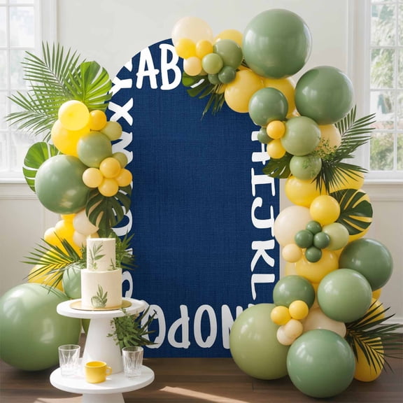 Bold Alphabet Arch Backdrop Cover, 4FT, Modern Nautical Letters Dark Blue Spandex Arch Covers Double-Sided Backdrop for Wedding Birthday Party Photo Background Decoration