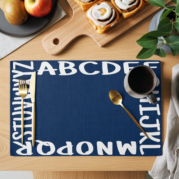 Bold Alphabet Placemats Set of 12, Modern Nautical Letters Dark Blue Non-Slip Place Mats Washable Table Mats for Kitchen Dining Table Decorations Indoor/Outdoor