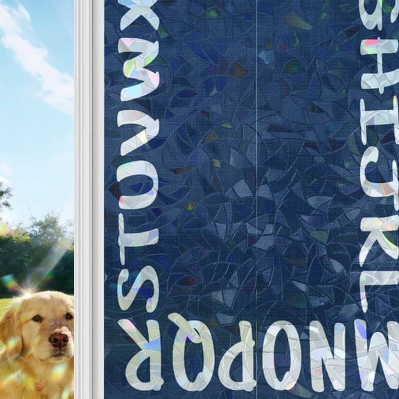 Bold Alphabet Rainbow Window Privacy Film, Modern Nautical Letters Dark Blue Stained Glass Window Film, Sun Blocking Glass Clings Static Cling Non Adhesive Door Stickers 17.7 x 39.3 Inches