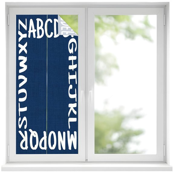 Bold Alphabet Window Privacy Film Modern Nautical Letters Dark Blue Decorative Glass Window Film UV Blocking Static Cling Non-Adhesive Sticker Covering for Home Door 17.7 x 39.3 inches