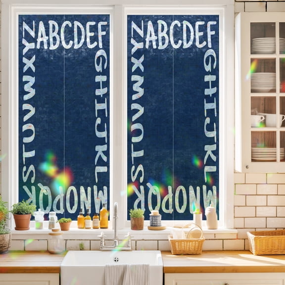 Bold Alphabet Window Privacy Film Modern Nautical Letters Dark Blue Static Cling Stained Glass Window Film Non-Adhesive Decorative Decals Rainbow Sticker 17.7"X39.3"