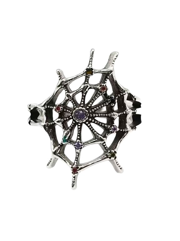 Bold And Edgy Bloody Inspired Spiders Web Rings Vintage Silver Tone Statement Pieces With Intricate Detailing