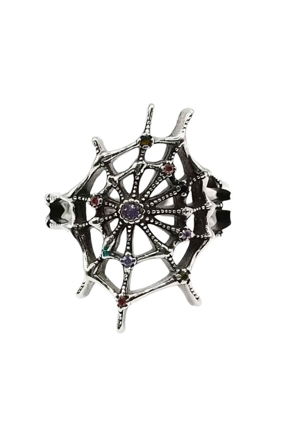 Bold And Edgy Bloody Inspired Spiders Web Rings Vintage Silver Tone Statement Pieces With Intricate Detailing