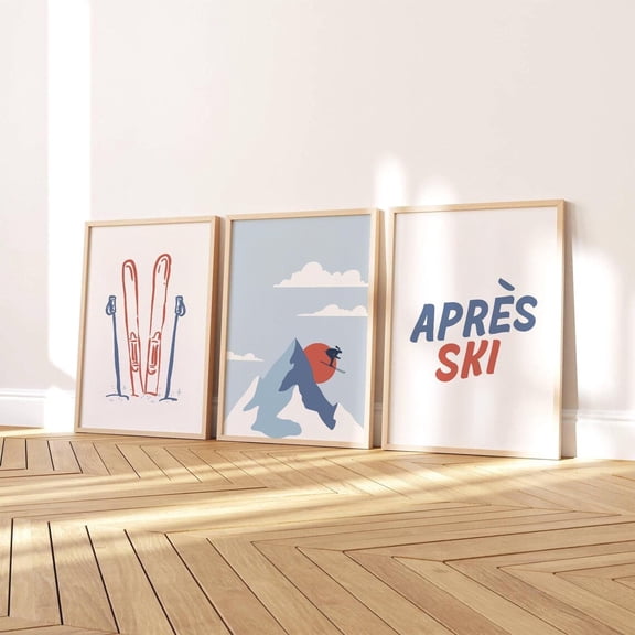 Bold Apres Ski Prints Set Of 3, Retro Snow Sports Wall Art