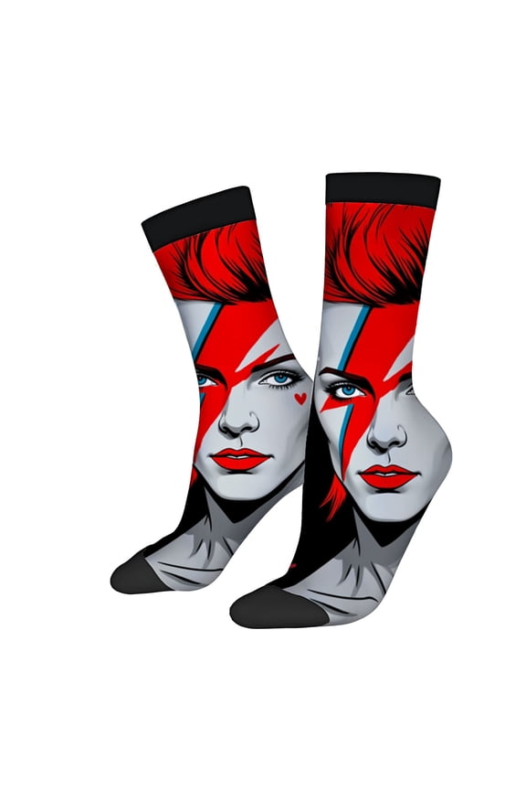 Bold Artistic Socks - 2 Pairs Unisex Trendy Design with Striking Red Hair Pattern Perfect for All Seasons
