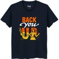 Bold 'Back You Up' Graphic Tee Cartoon Woman with vs Dark Blue Neck T