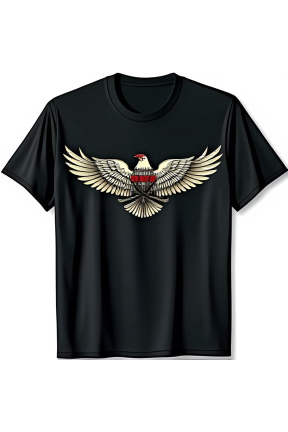 Bold Bald Eagle Graphic Black T-Shirt Wings Spread Symbol of Freedom & Strength