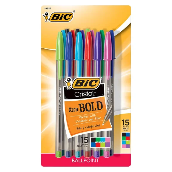 Bold Ballpoint Pens, 15ct - Multicolor: 1.6mm Point, Multicolored Ink, Art & Stationery, Pocket Clip
