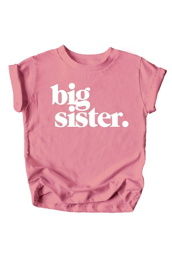 Bold Big Sister Colorful Sibling Reveal Announcement T-Shirt for Baby and Toddler Girls Sibling Outfits Mauve Shirt 2T