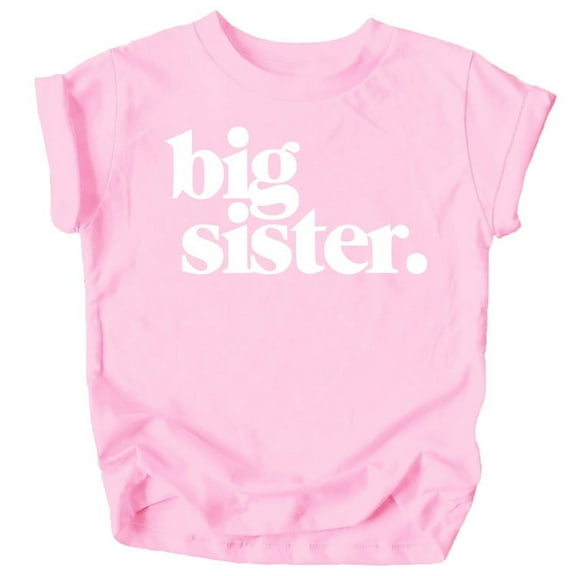 Bold Big Sister Colorful Sibling Reveal Announcement T-Shirt for Baby and Toddler Girls Sibling Outfits Pink Shirt 2T