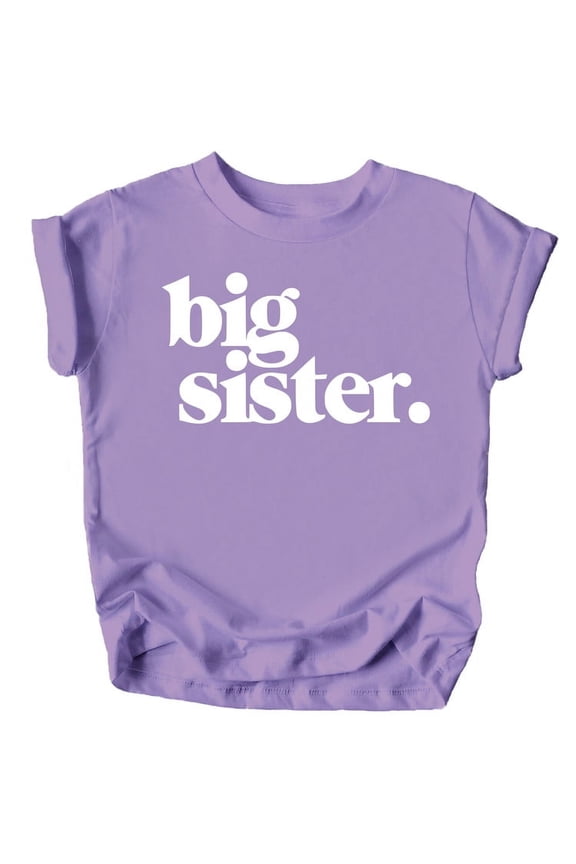 Bold Big Sister Colorful Sibling Reveal Announcement T-Shirt for Baby and Toddler Girls Sibling Outfits Purple Shirt 18 Months
