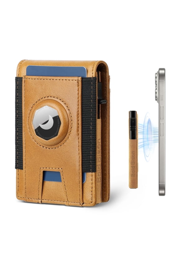 Unisex Bifold Card Case, Magnetic Wallet with RFID Blocking, Genuine Leather, 1-Piece