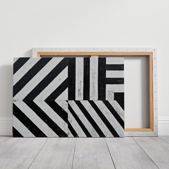 Bold Black And White Abstract Geometric Art With Striking Chevron And Stripe Patterns Wall Art, Modern Wall Decor, 8x12 UNFRAMED