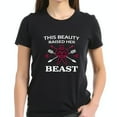 thumbnail image 1 of Bold Black Cotton Short Sleeve T-Shirt with " THIS BEAUTY RAISED HER BEAST " Graphic Strong Illustrated Character & Playful Design, 1 of 5