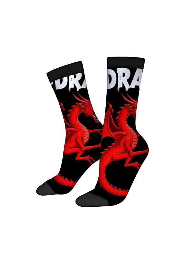 Bold Black Design Socks - 2 Pairs of Unisex Trendy Mixed Color Socks for All Seasons - Fierce Fantasy Style