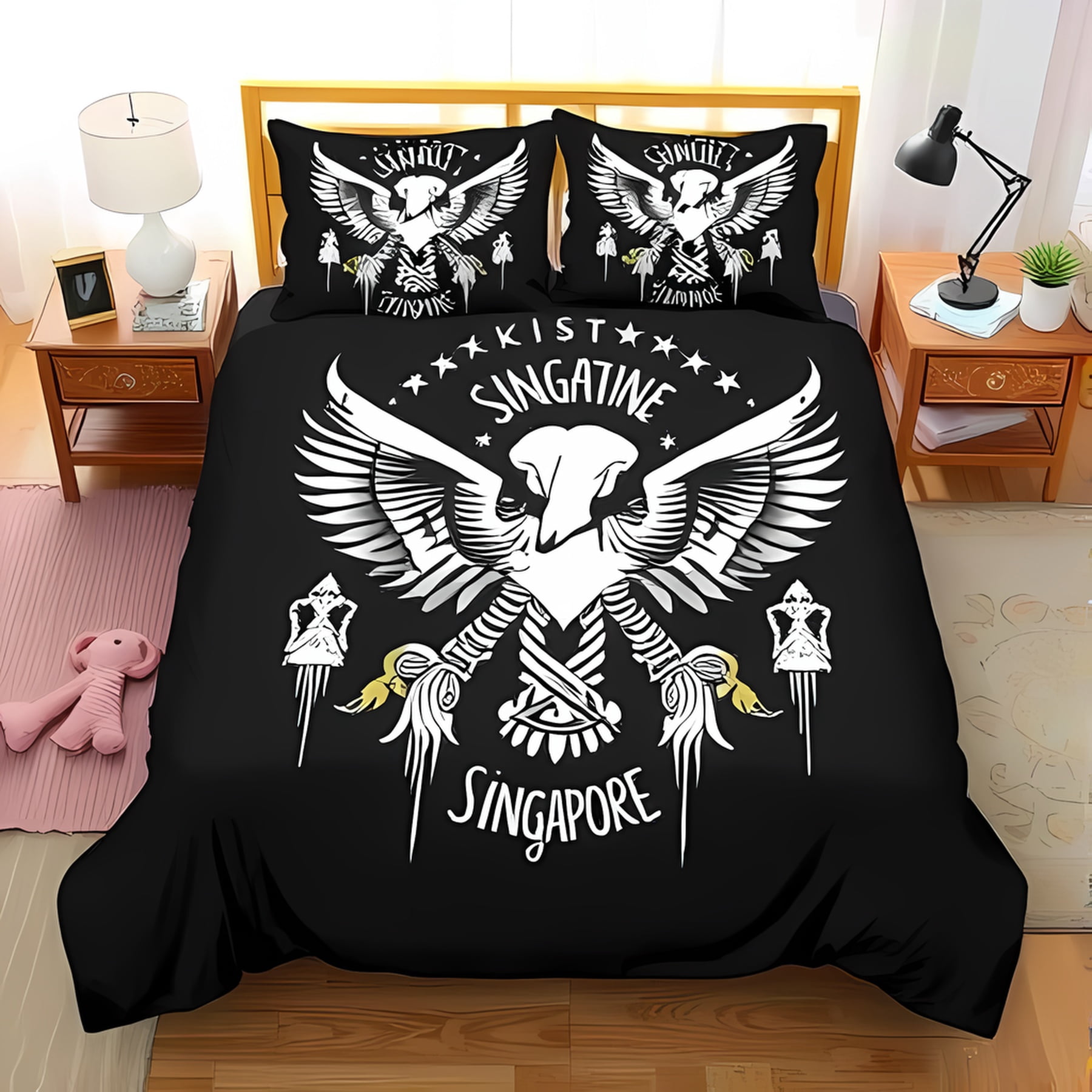 Bold Black Eagle 3-Piece Duvet Cover and Pillowcase Set - Stylish ...