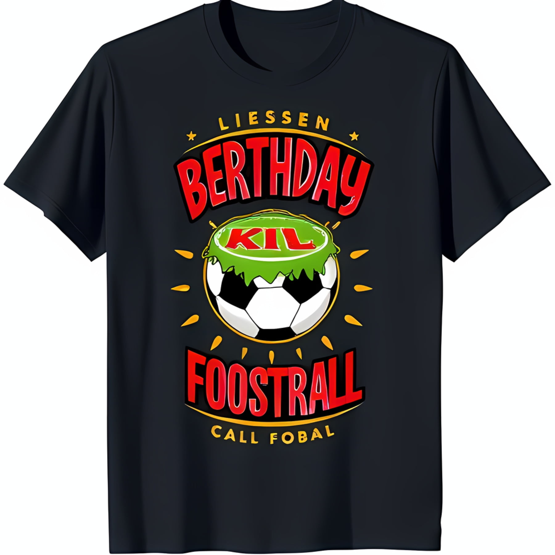 Bold Black Graphic Tee Soccer Ball in Grass with Fun Birthday Text