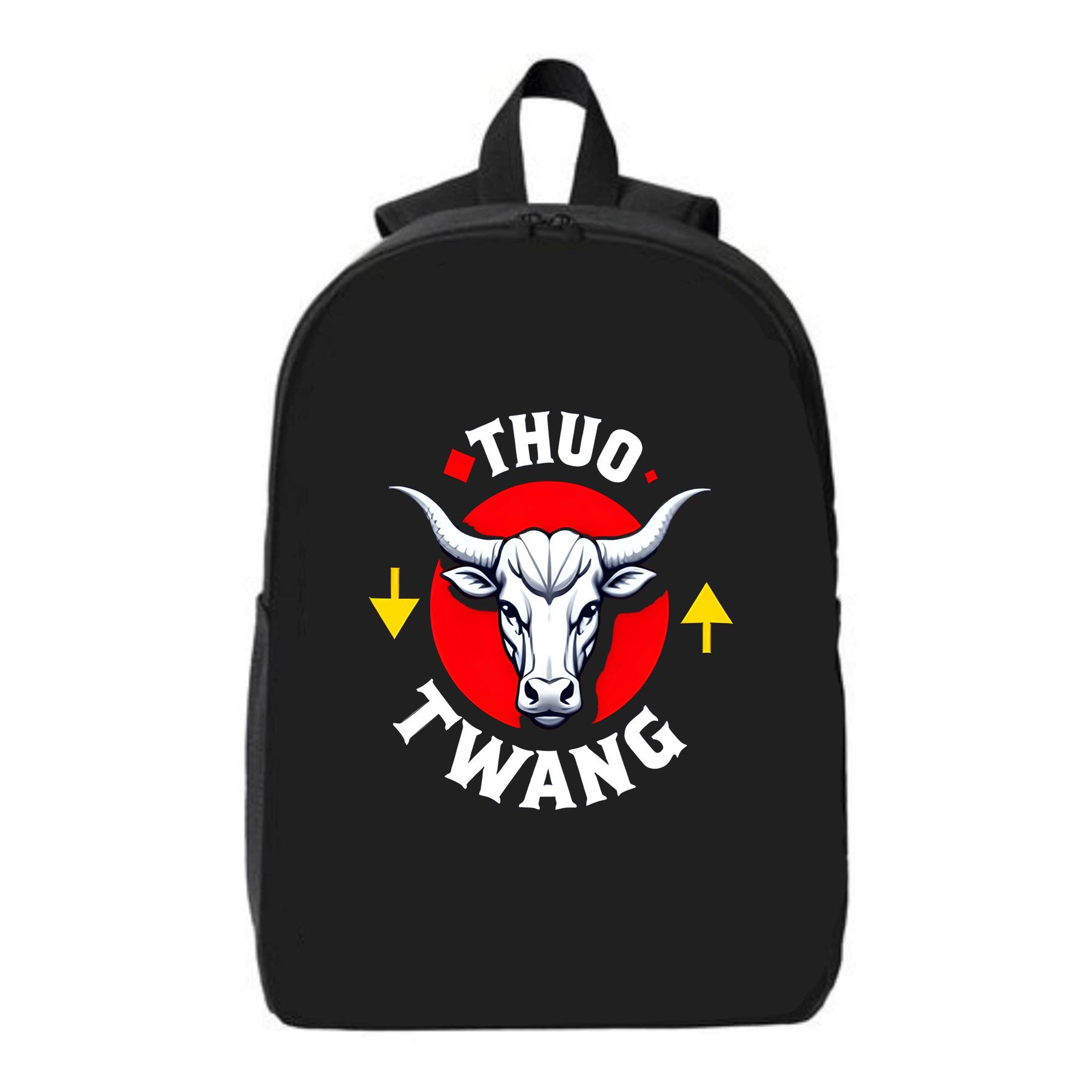 Red Arrows Backpack Bold Black Laptop Backpack with White Design Red Circular Background ...