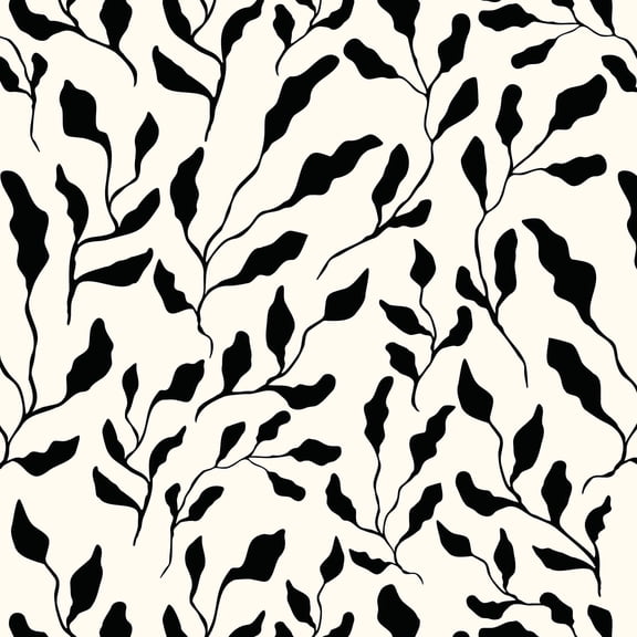 SimurgWallArts - Peel and Stick Vinyl Wallpaper, Bold Black Leaf Pattern Wall Mural - 19x118 in, 15.57 Sq. ft.