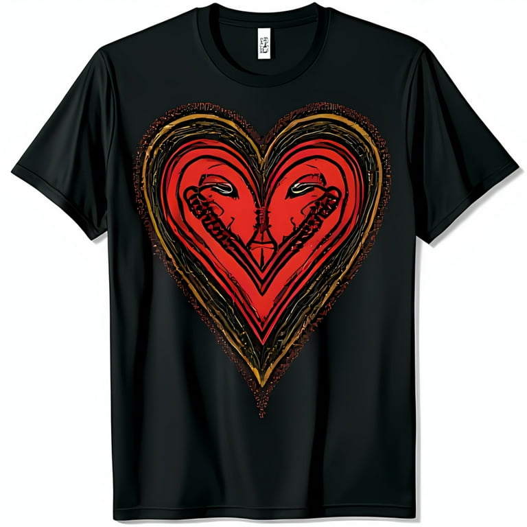 Black shirt with red heart and eyes hotsell