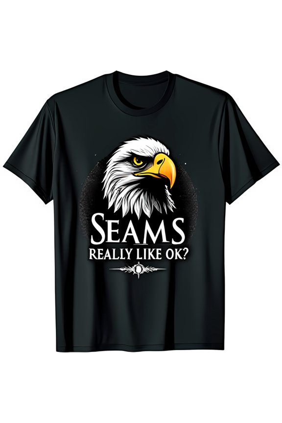 Bold Black T-Shirt with Bald Eagle Graphic SEAMS REALLY LIKE OK? Design