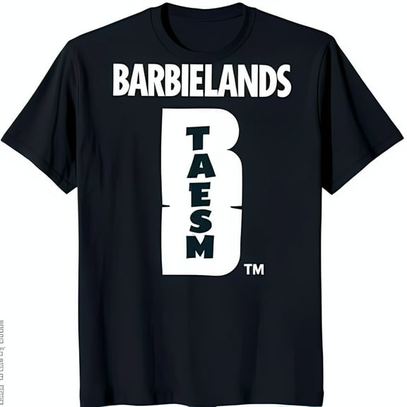 Bold Black T-Shirt with 'Barbieland' Graphic & 'TAESM' Design