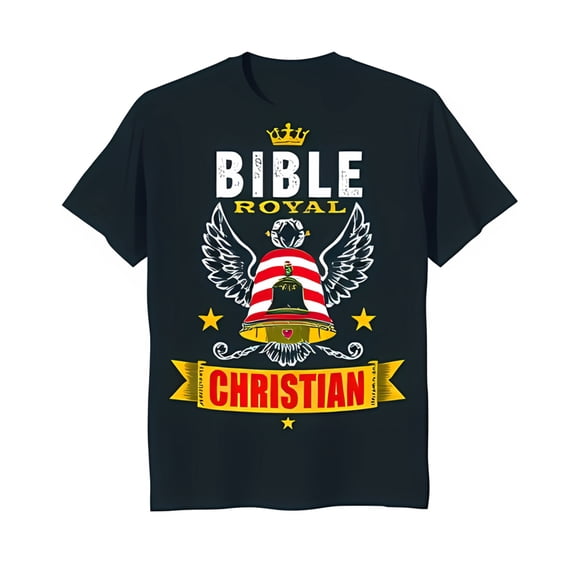 Bold Black T-Shirt with Bible Royal Graphic Eagle & Crown Design