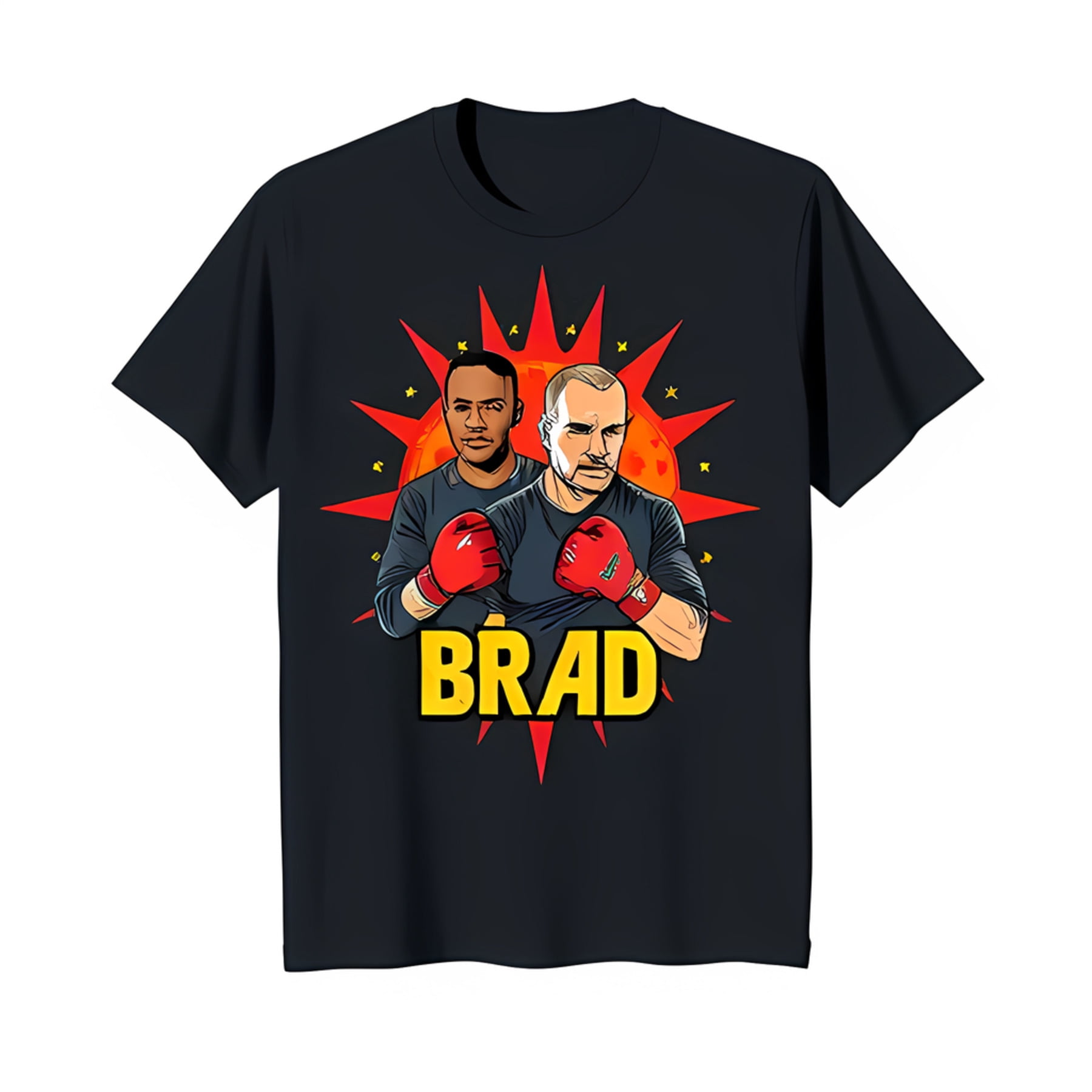Bold Black TShirt with Boxing Graphic Two Red & 'BRAD' Design