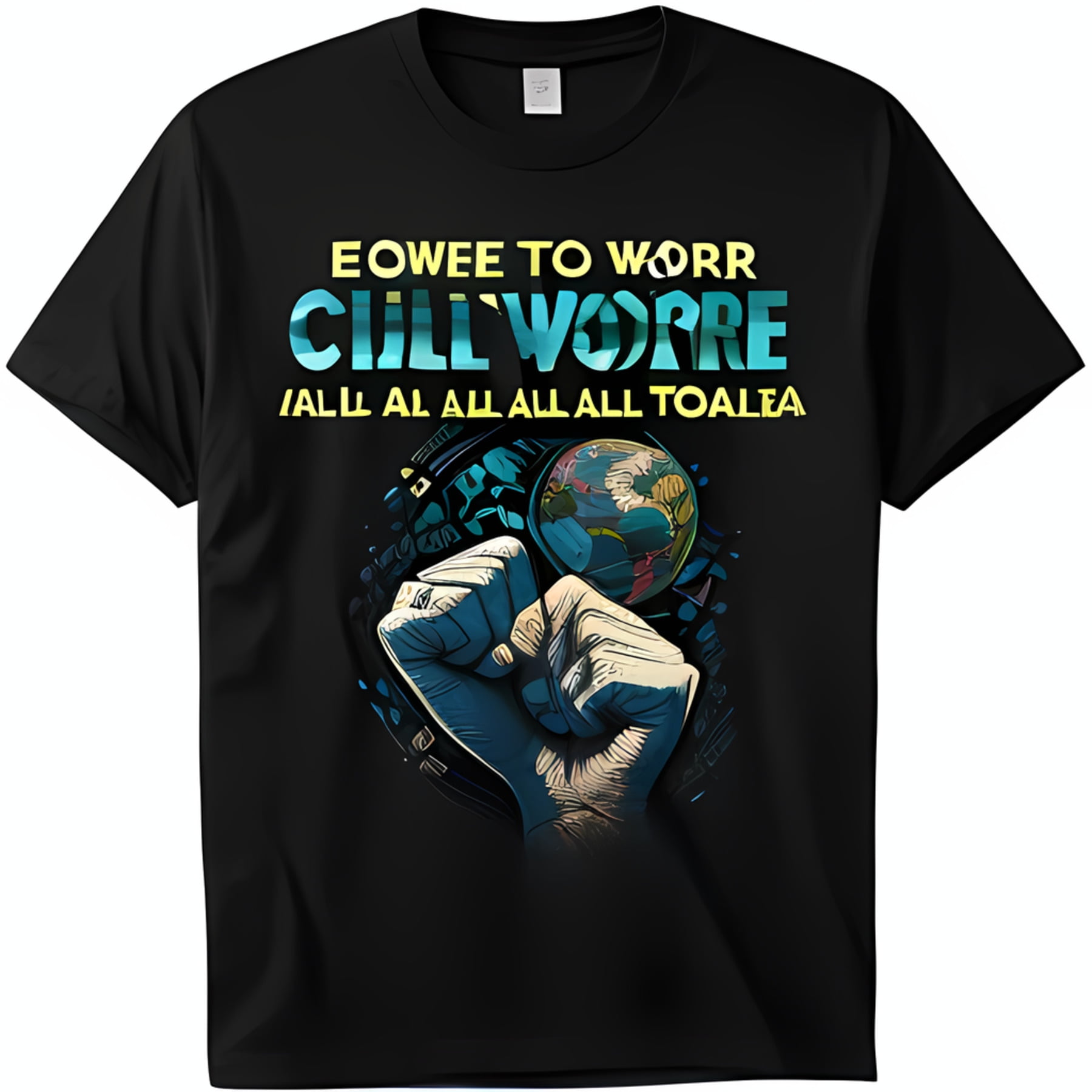 Bold Black TShirt with Clenched Fist & Earth Graphic Unique Design