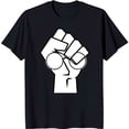 thumbnail image 1 of Bold Black T-Shirt with Clenched Fist Holding Glasses Empowering Graphic Design, 1 of 5
