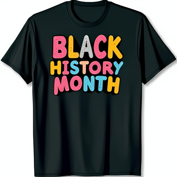 Bold Black T-Shirt with Colorful Black History Month Graphic Print