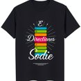 thumbnail image 1 of Bold Black T-Shirt with Colorful Block Graphic & 'E Directions Sodie' Design, 1 of 5