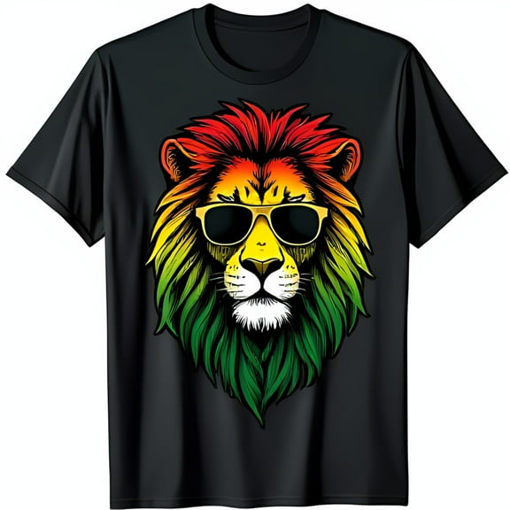 Bold Black T-Shirt with Colorful Graphic & Stylish Sunglasses